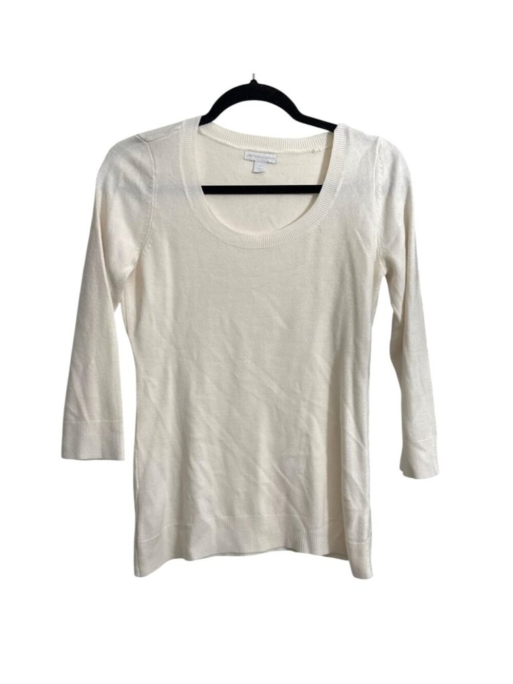New York & Company Womens White Knit Sweater Scoop Neck 3/4 Sleeve Size M